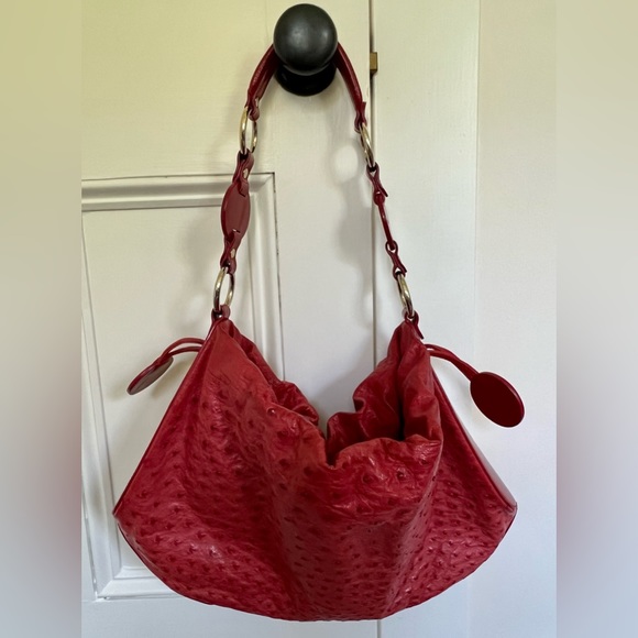 TANNER KROLLE Red Ostrich Shoulder Bag - Picture 5 of 14
